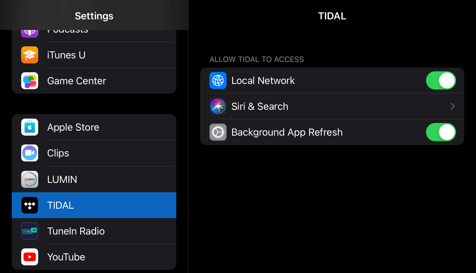 TIDAL App Settings